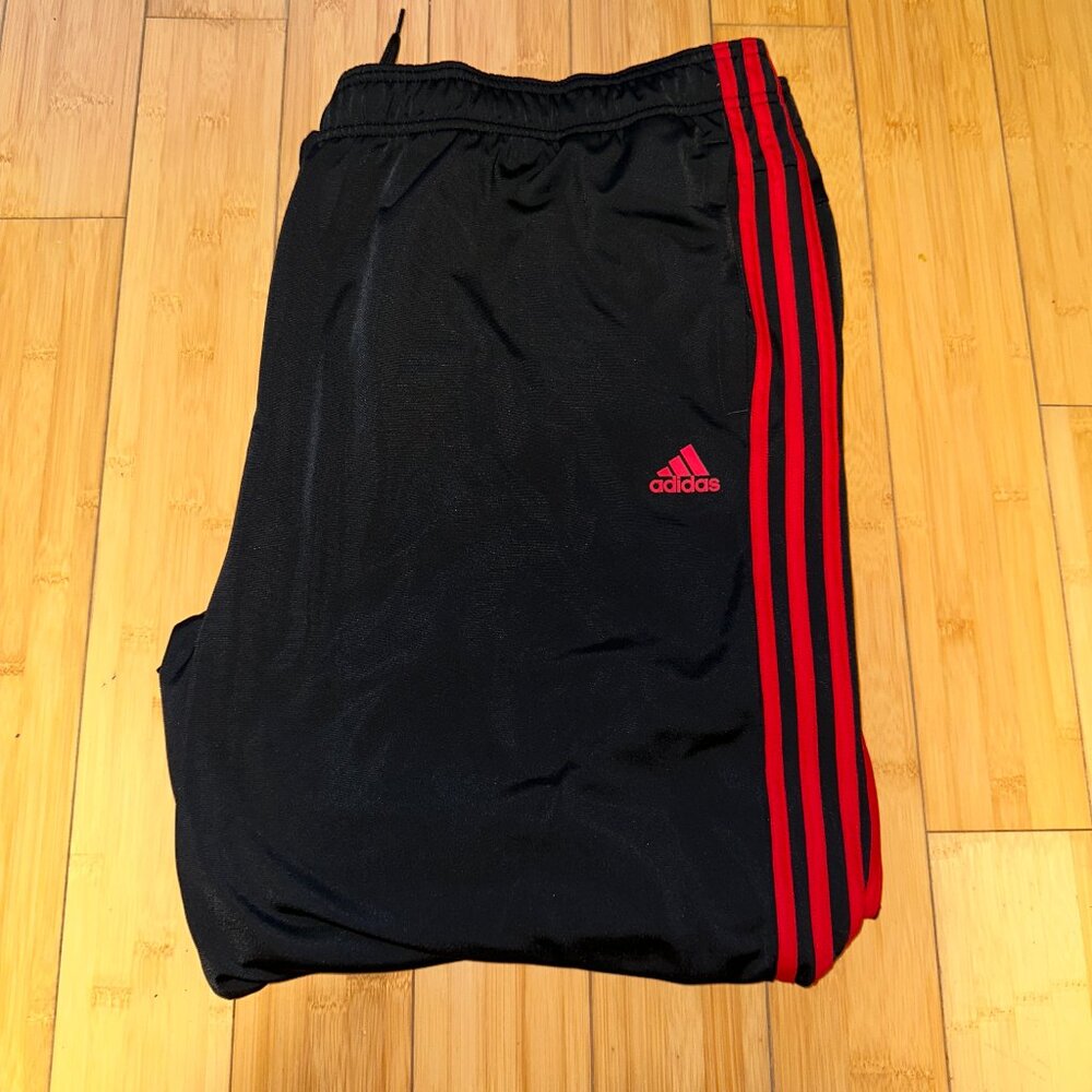 Adidas Men’s 4XL Black Track Pants Red 3-Stripe Athletic Joggers